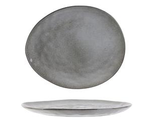 HOME DECO FACTORY Piatto Piano Grande in Gres Forma Ciottolo 23 cm Grigio | Ceramica gres, piatto piano grande, forma ciottolo, lavastoviglie e microonde, 23x27,5 cm, grigio