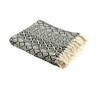 HOME DECO FACTORY Plaid Etnico con Frange in Cotone 150x120 cm Ecru e Nero