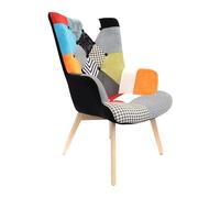 HOME DECO FACTORY, Poltrona da Soggiorno in Stile Scandinavo, Tessuto Patchwork, Piedini Inclinati in Legno di Gomma, Forme Arrotondate, Schienale Alto, Arancione, 66x99,5x72 cm