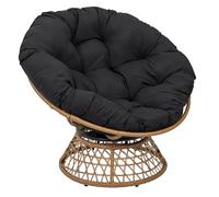 HOME DECO FACTORY Poltrona Girevole da Esterno 360° Cuscino Spesso Nero | Plastica, poltrona girevole da esterno, rotazione 360°, cuscino spesso comodo, giardino o terrazza, nero e naturale