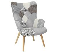 HOME DECO FACTORY Poltrona Helsinki Patchwork in Legno di Hevea Grigio | Legno di hevea, poltrona Helsinki, motivo patchwork, seduta comoda, salotto, gambe legno, altezza seduta 40 cm, grigio