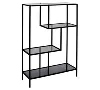 HOME DECO FACTORY Scaffale in Vetro Temperato 3 Ripiani Libri e Deco Nero | Vetro temperato e metallo, scaffale, 3 ripiani, stile industriale vintage, libri e decorazione, 80x113 cm, nero