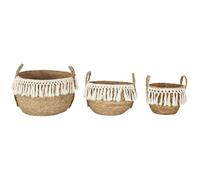 HOME DECO FACTORY Set 3 Cesti Intrecciati a Incastro Decorativi Beige | Giunco, set 3 cesti intrecciati a incastro, contenimento decorativo, salotto o camera, salvaspazio, marrone e beige