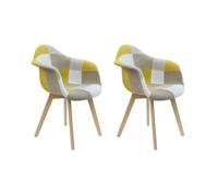HOME DECO FACTORY Set di 2 poltrone Sedili Soggiorno Sala da Pranzo Multicolore Patchwork Scandivave Legno Tessuto Giallo HD6505 59.00 x 64.50 x 85.00 cm