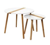 HOME DECO FACTORY Set di 2 tavolini da caffè, Rotondi, Bicolore, Colore: Bianco, Legno ingegnerizzato, Small 40 x 40 cm-Tall 60 x 48 cm
