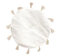 HOME DECO FACTORY Tappeto Rotondo in Cotone con Pompon Morbido 90 cm Beige | Cotone poliestere e juta, tappeto rotondo, pompon, morbido e comodo, salotto o camera, beige