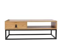 HOME DECO FACTORY Tavolino in Legno Grezzo e Metallo 1 Cassetto Naturale | Legno grezzo e metallo, tavolino d'appoggio, 1 cassetto, stile autentico, salotto, 100x50x36 cm, naturale e nero