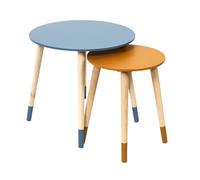 HOME DECO FACTORY Set di 2 tavolini da caffè, Rotondi, Bicolore, Blu, Giallo, Legno ingegnerizzato Pino, Small 33 x 40 cm-Tall 43 x 48 cm