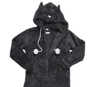 HOME DECO FACTORY, TX9490, Tuta Nera per Gatti Adulti Kawaii, Pigiama con Cappuccio Morbido e Caldo, Design giocoso con Orecchie 3D, Coda e Zampe Stampate, Comodo e Ampio, Lavabile in Lavatrice