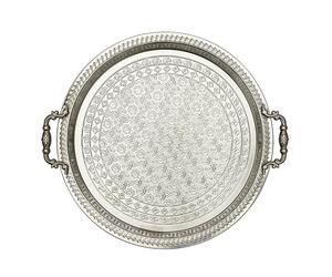 HOME DECO FACTORY Vassoio da Servizio in Metallo 42 cm Elegante Argento | Ferro, vassoio da servizio, servire i pasti con eleganza, tavolo o console, decorativo, argento