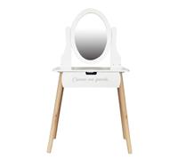 HOME DECO KIDS HD6742 - Toeletta da bambina con specchio trucco, MDF PIN, bianco, Legno, 55 x 30 x 109 cm