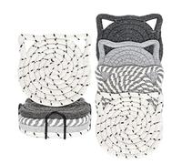 Home Decor Coaster Set | Cup Coasters | With Holder 4 Pieces Boho Absorbent Woven Cat Shaped | Cotton Woven Drink Coasters Absorbent Boho Cat For Tabletop Kitchen Bar Dining Room Housewarming