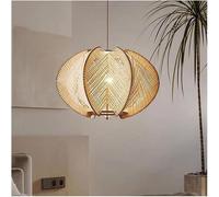 Home Decoration Boho Coastal Farmhouse Wood Hanging Wire Chandelier Interior Lighting E27 Base Kitchen Lamp Retro Rural Hand Woven Rattan Pendant Light for Living Room Restaurant