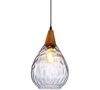 Home Decoration Glass Chandelier Retro Industry Water Lantern Lampshade Lamp E27 Solid Mid Century Wood Pendant Light Fixture for Living Room Kitchen Island Restaurant
