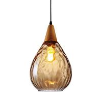 Home Decoration Glass Chandelier Retro Industry Water Lantern Lampshade Lamp E27 Solid Mid Century Wood Pendant Light Fixture for Living Room Kitchen Island Restaurant