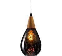 Home Decoration Glass Chandelier Retro Industry Water Lantern Lampshade Lamp E27 Solid Mid Century Wood Pendant Light Fixture for Living Room Kitchen Island Restaurant