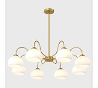 Home Decoration Gold Sputnik Chandelier Farmhouse Semi Flush Mount Ceiling Lamp with Stripe Glass Brushed Brass Adjustable Height Pendant Light Fixture for Living Room Kitchen
