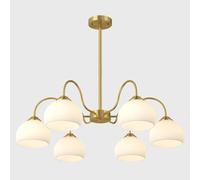Home Decoration Gold Sputnik Chandelier Farmhouse Semi Flush Mount Ceiling Lamp with Stripe Glass Brushed Brass Adjustable Height Pendant Light Fixture for Living Room Kitchen