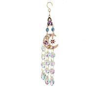 Home Decoration Pendant Color Diamond Sun Moon Star Love Catcher Crystal Wind Chime Natural Healing Stones Chimes Rainbow Maker(Moon Drop8inch)