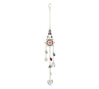 Home Decoration Pendant Color Diamond Sun Moon Star Love Catcher Crystal Wind Chime Natural Healing Stones Chimes Rainbow Maker(Sun Heart 17inch)