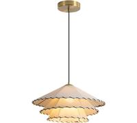 Home Decoration Vintage Countryside Chandelier E26 Nordic Gold Light with 2-Layer Fabric Shade Adjustable Pendant Lamp for Decor Kitchen Island Dining Room Bedroom Hallway