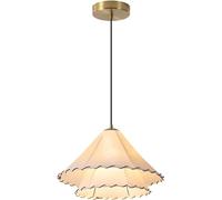 Home Decoration Vintage Countryside Chandelier E26 Nordic Gold Light with 2-Layer Fabric Shade Adjustable Pendant Lamp for Decor Kitchen Island Dining Room Bedroom Hallway