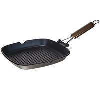 H&H Bistecchiera Delizia Manico Pieghevole Antiaderente Alluminio Pressato, Nero, Cm 26x26 - 6651226