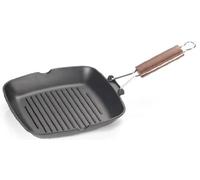 Home Delizia Bistecchiera, Rivestimento Antiaderente con Manico Pieghevole, Quadrata, Alluminio Pressofuso, Nero, 25 x 25 cm/Diametro 25 cm