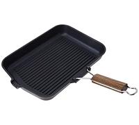 Home Delizia Bistecchiera, Rivestimento Antiaderente con Manico Pieghevole, Rettangolare, Alluminio Pressofuso, Nero, 24 x 36 cm
