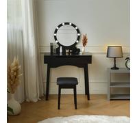 Home Deluxe - Tavolo da toeletta Miranda - nero: - 130 x 80 x 40 cm, 8 LED a scelta tra 3 colori di luce, controllabile tramite pulsante touch, sgabello incluso. Tavolino da trucco