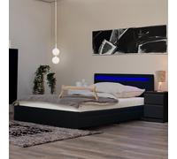Home Deluxe Letto a LED con cassetti e materasso NUBE - 180 x 200 cm Nero