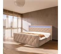 Home Deluxe Letto imbottito con materasso e topper VELARA - 140 x 200 cm Beige