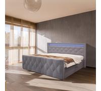 Home Deluxe Letto imbottito con materasso e topper VELARA - 140 x 200 cm grigio scuro