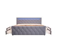 Home Deluxe - Letto imbottito VELARA - 140 x 200 cm, colore: grigio scuro, incl. materasso H3/H4, testiera imbottita con illuminazione a LED, incl. 4 cassetti I letto matrimoniale comfort