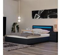 Home Deluxe Letto LED con cassetti e materasso NUBE - 140 x 200 cm grigio scuro