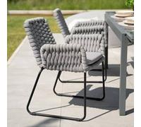 Home Deluxe Sedia da giardino con braccioli in vimini BALERO grigio chiaro - set da 6
