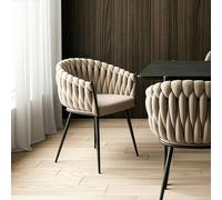 Home Deluxe Sedia da pranzo intrecciata AYLA - Set di 1 Beige 4058166435330