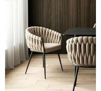 Home Deluxe Sedia da pranzo intrecciata AYLA - set di 4 Beige