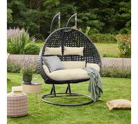 Home Deluxe Sedia sospesa TWIN DELUXE in polyrattan - nero/crema per 2 persone