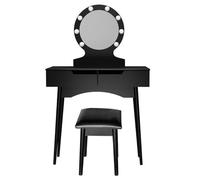 Home Deluxe - Tavolo da toeletta Miranda - nero: - 130 x 80 x 40 cm, 8 LED a scelta tra 3 colori di luce, controllabile tramite pulsante touch, con sgabello I tavolo da trucco