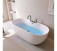 HOME DELUXE - Vasca da bagno autoportante - LENI - Bianco, con rubinetto nero - Dimensioni: circa 170 x 80 x 58 cm - Capacità: 235 litri, con protezione anti-troppopieno, sifone e chiusura I Spa, per