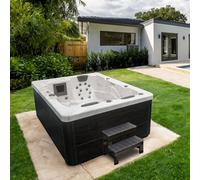 Home Deluxe Vasca idromassaggio esterna con gradini e copertura termica WHITE MARBLE antracite - 210 x 160 cm per 3 persone