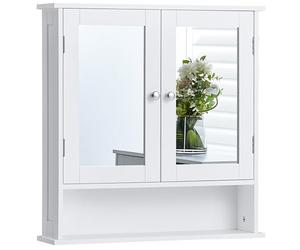 Home Discount mobiletto da Bagno a Doppia Anta, con Specchio, d Parete, Bianco