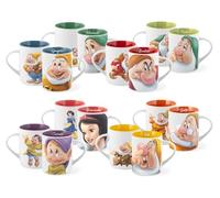Home Disney- Sette nani, set 12 Mug Sette nani POP, 330 cc, personaggi assortiti, New Bone China, lavabili in lavastoviglie, idonee al microonde