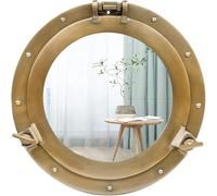 Home Dress Specchio e finestra con oblò per navi in alluminio - Specchio da parete rotondo nautico con cornice resistente per bagno, soggiorno e uso esterno (Golden, Mirror, 20 inch)