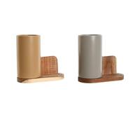 Home ESPRIT Barattolo per Utensili da Cucina Beige Grigio Marrone Scuro Acacia Dolomite 20 x 9,5 x 18,5 cm (2 Pezzi)