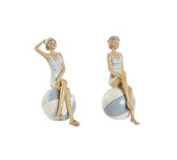 Home ESPRIT Figura decorativa bianca blu cielo mediterraneo 12 x 8 x 19 cm (2 pezzi)