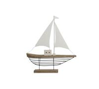 Home ESPRIT Figura Decorativa Bianca Naturale Barca a Vela Marinaio Finitura invecchiata 54 x 15 x 61,5 cm