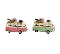 Home ESPRIT Figura Decorativa Furgone Verde Rosa Vintage 17 x 8 x 11 cm (2 Pezzi)
