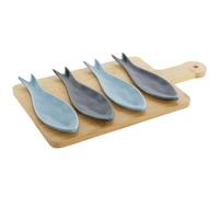 Home ESPRIT Set di antipasto Blu Verde Blu Marino bambù Porcellana Mediterranea Pesce 36 x 18 x 1,3 cm 5 Pezzi